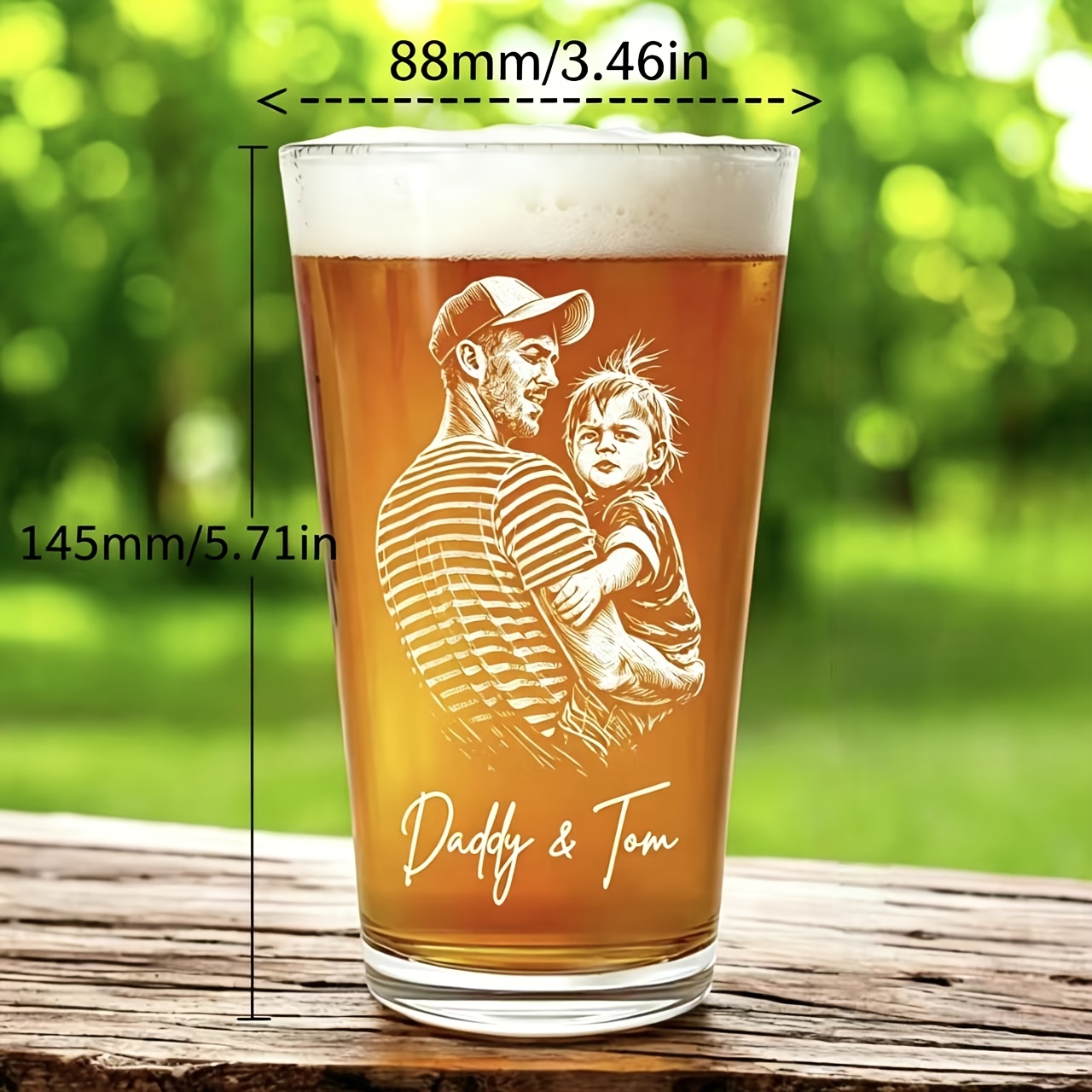 Engraved Glass Pint Glass with Photo and Text